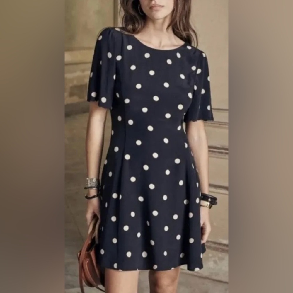 Sezane Faustine Dress in Black Ecru Polka Dots (34/XS)